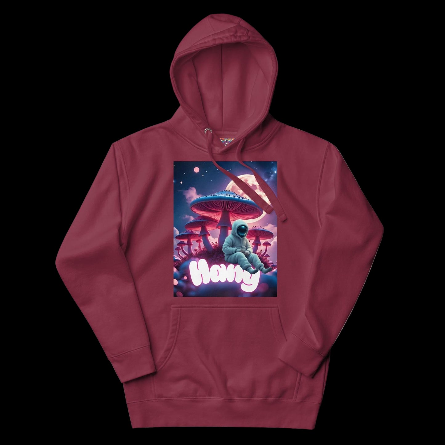 Maroon Burgundy Cotton Hoodie with Trippy Astronaut Graphic Design