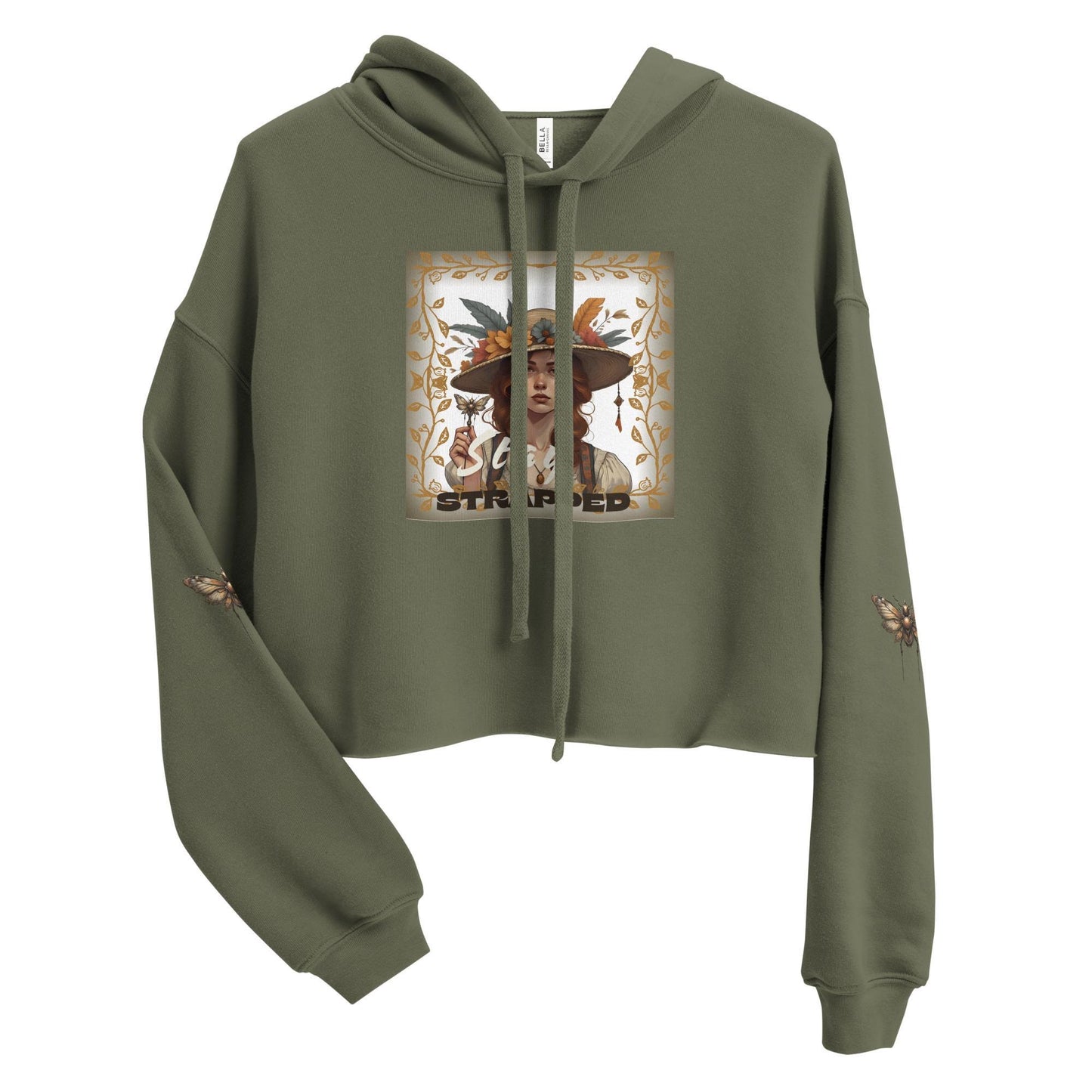 Olive Green Crop Hoodie Isolated Front View
