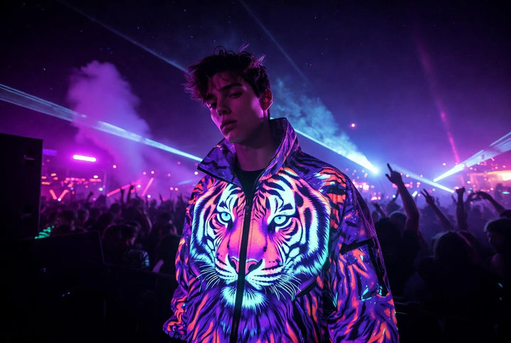 mens rave outfit 2026 neon tiger jacket festival style guide