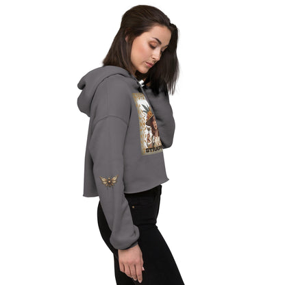 Female Model in Dark Grey Cropped Hoodie Side Profile View