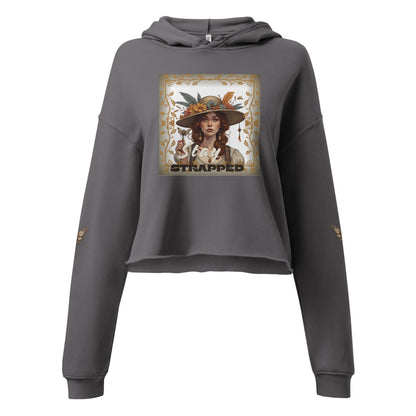 Dark Grey Heather Crop Top Hoodie with Victorian Style Graphic