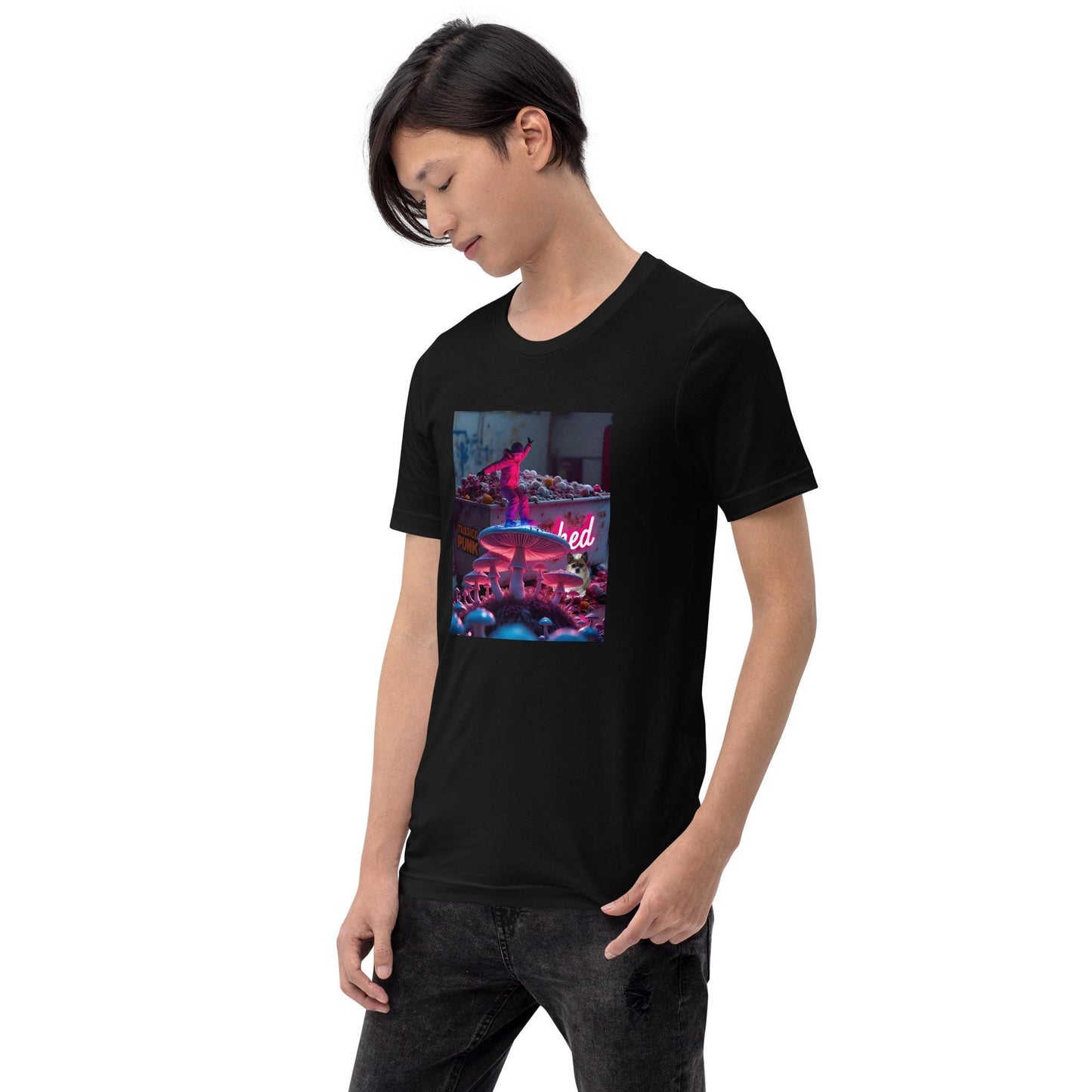 Black Unisex T-Shirt with Vibrant Neon Graphic Print Fashion Style