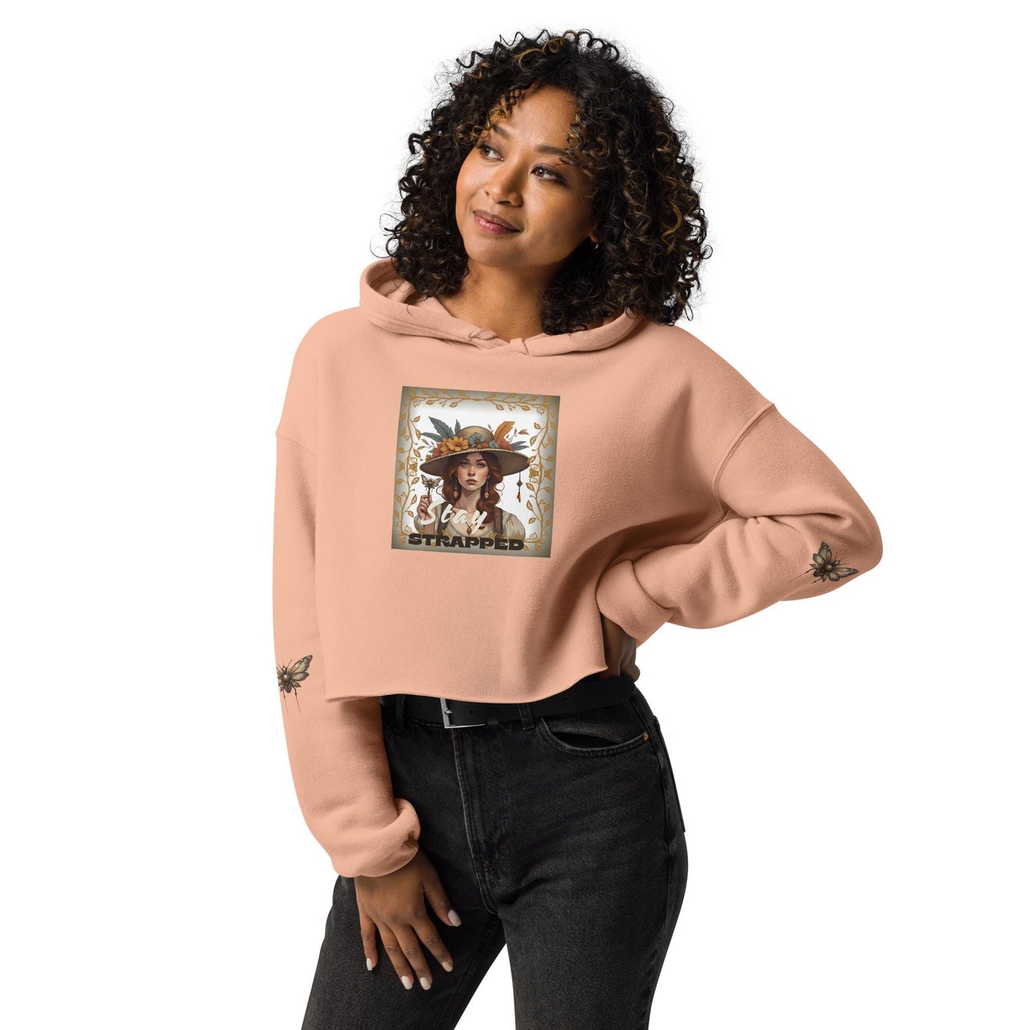 Woman Wearing Peach Cropped Sweatshirt Casual Fashion Look