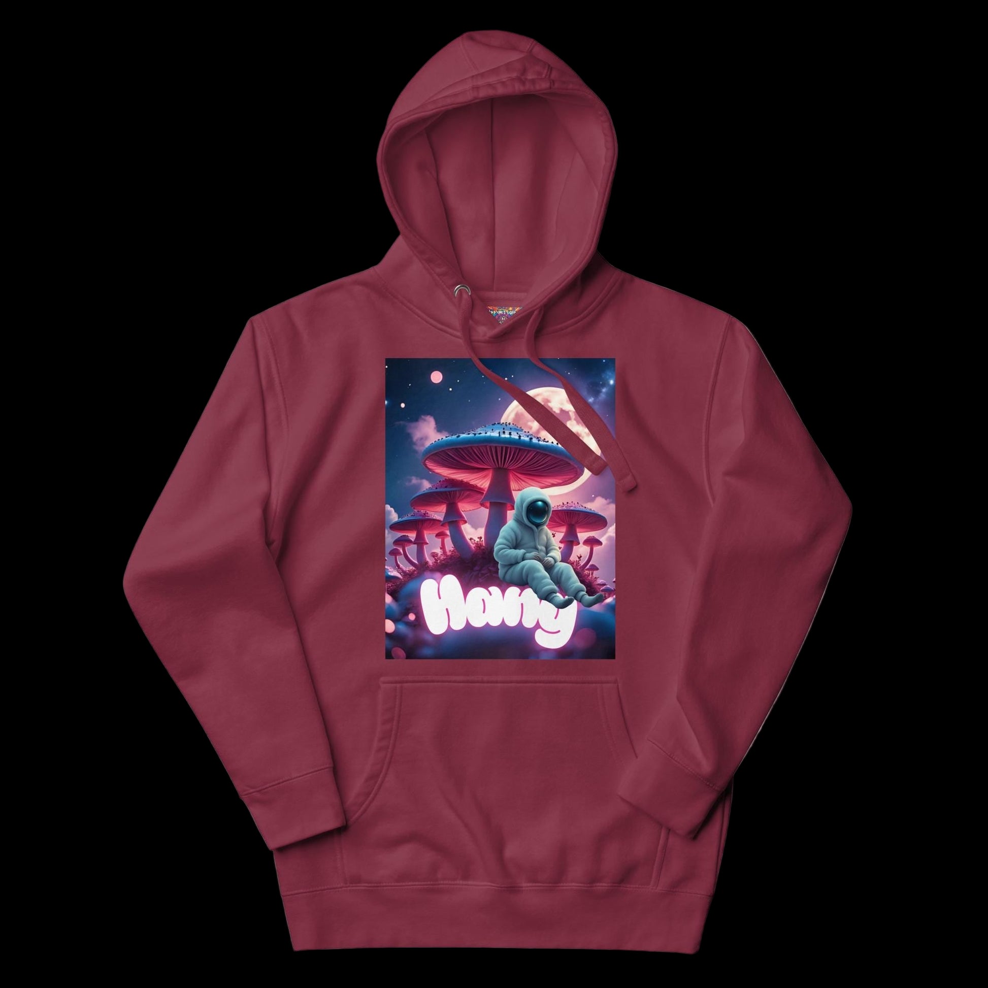 Maroon Burgundy Cotton Hoodie with Trippy Astronaut Graphic Design