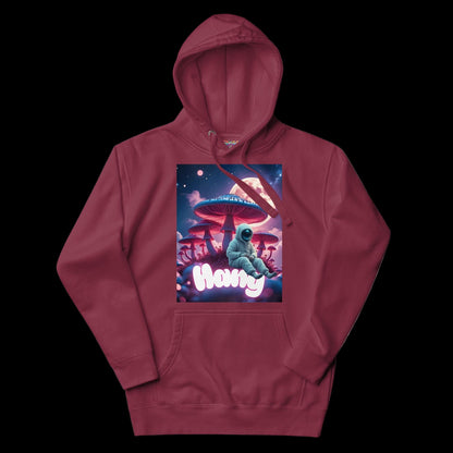 Maroon Burgundy Cotton Hoodie with Trippy Astronaut Graphic Design