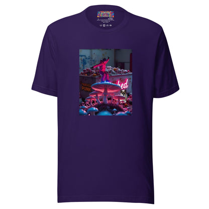 Purple Cotton T-Shirt with Trashed Punk Mushroom Graphic Design