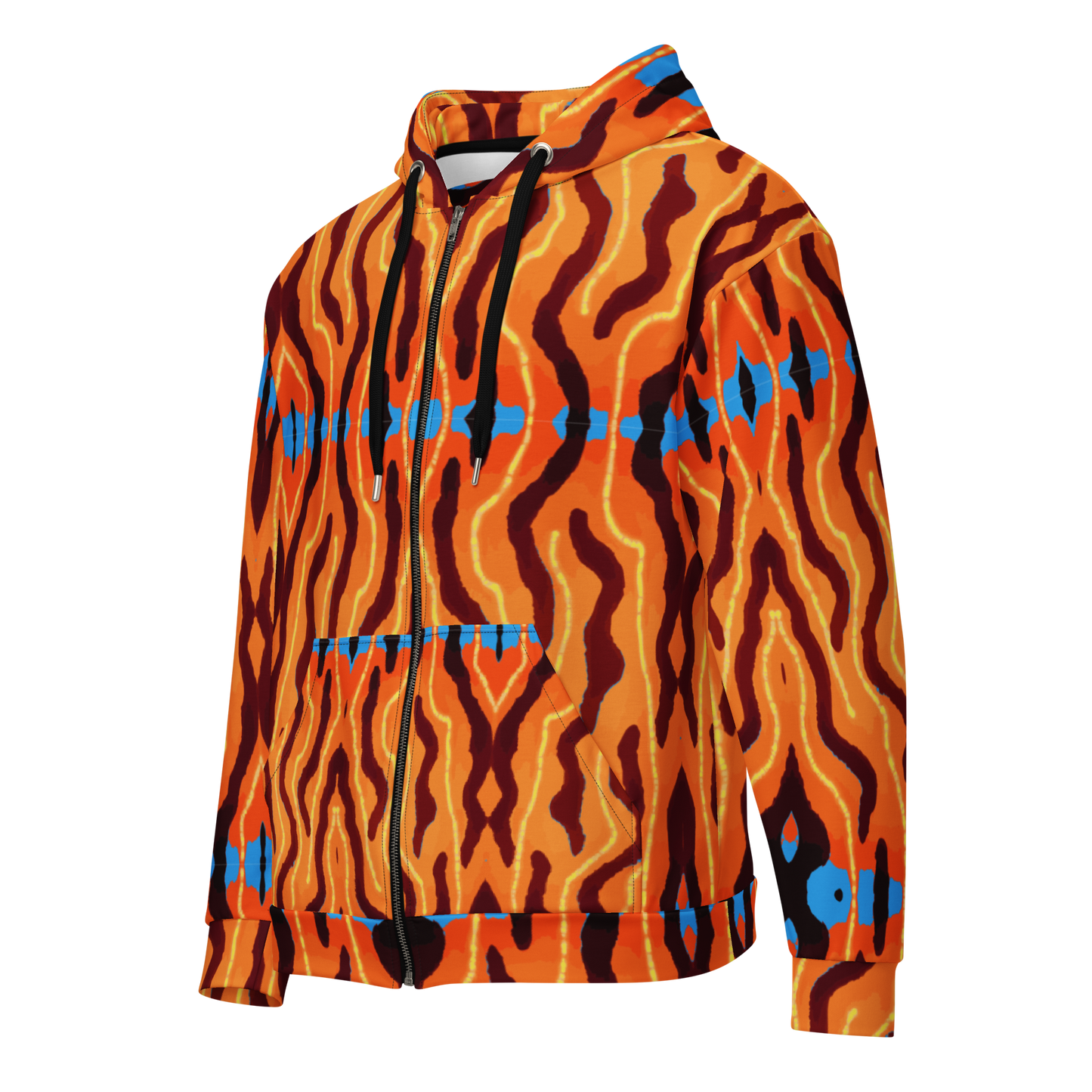 Back view of Neon Tiger Print Rave Jacket, showing electric orange stripes design, perfect for unique punk designs and loud rave clothing.