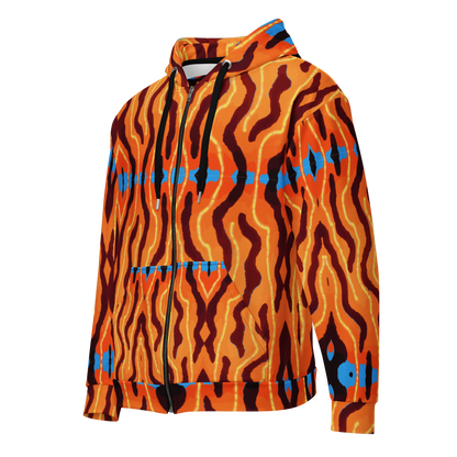 Back view of Neon Tiger Print Rave Jacket, showing electric orange stripes design, perfect for unique punk designs and loud rave clothing.