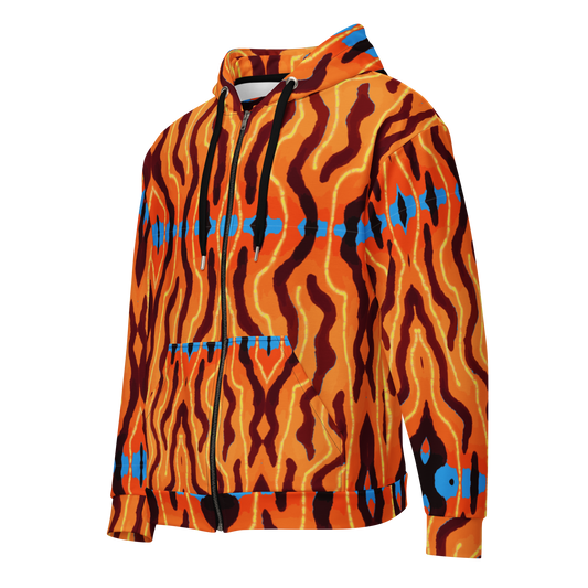 Back view of Neon Tiger Print Rave Jacket, showing electric orange stripes design, perfect for unique punk designs and loud rave clothing.