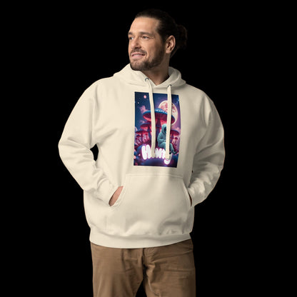 Cream Beige Hoodie with Vibrant Fantasy Mushroom Art Print