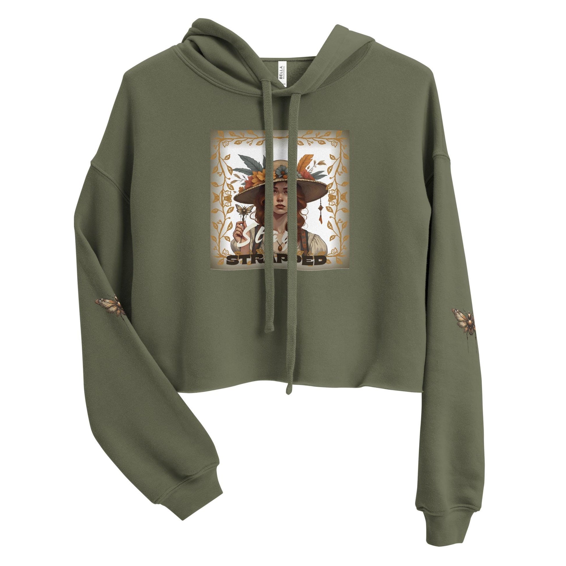 Olive Green Crop Hoodie Isolated Front View