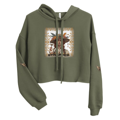 Olive Green Crop Hoodie Isolated Front View