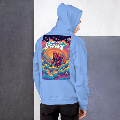 Light Blue Hoodie Back View Showing Groovy Cat Graphic Print Design
