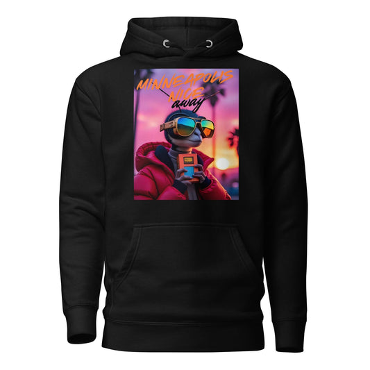 Black hoodie with retro vaporwave lizard graphic, cool cyber street outfit and unique punk designs for rave fashion.