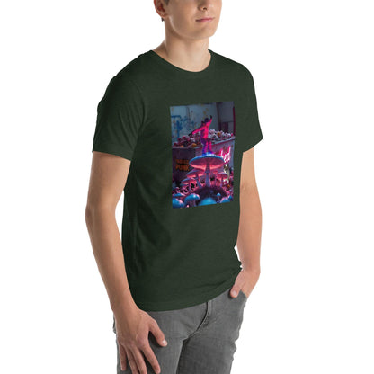 Dark Green Graphic Tee on Male Model Casual Side View