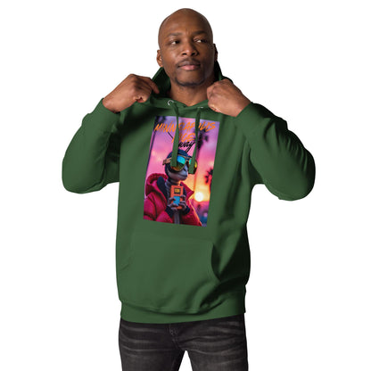 Forest green hoodie front view featuring cool lizard art, eco-friendly streetwear style for guys rave outfit ideas.