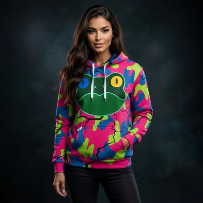 Unique Colorful Frog Hoodie – Neon Camo Streetwear