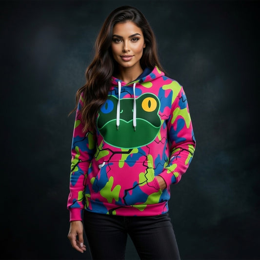 Unique Colorful Frog Hoodie – Neon Camo Streetwear