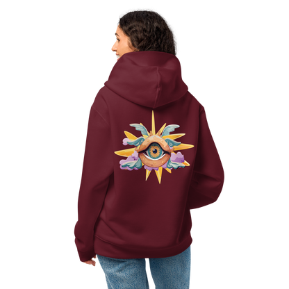 Female model wearing Trashed Punk hoodie with back graphic, perfect for festival clothing women and edgy street fashion.