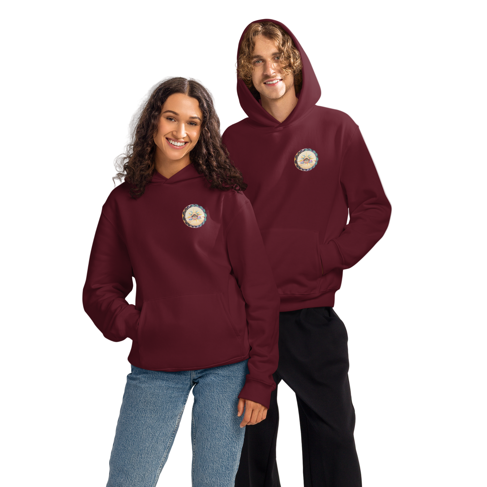 Couple wearing matching Trashed Punk hoodies, unisex streetwear style ideal for couple rave outfits and urban fashion.